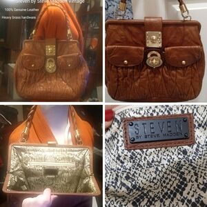 STEVEN By Steve Madden Leather Purse W Brass Hinged Turn Lock & Kiss Closure Y2K
